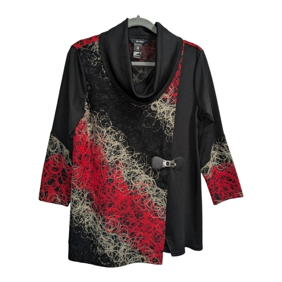 Ali Miles Tops - Ali Miles red black cowl neck pullover shirt blouse artsy textured pattern